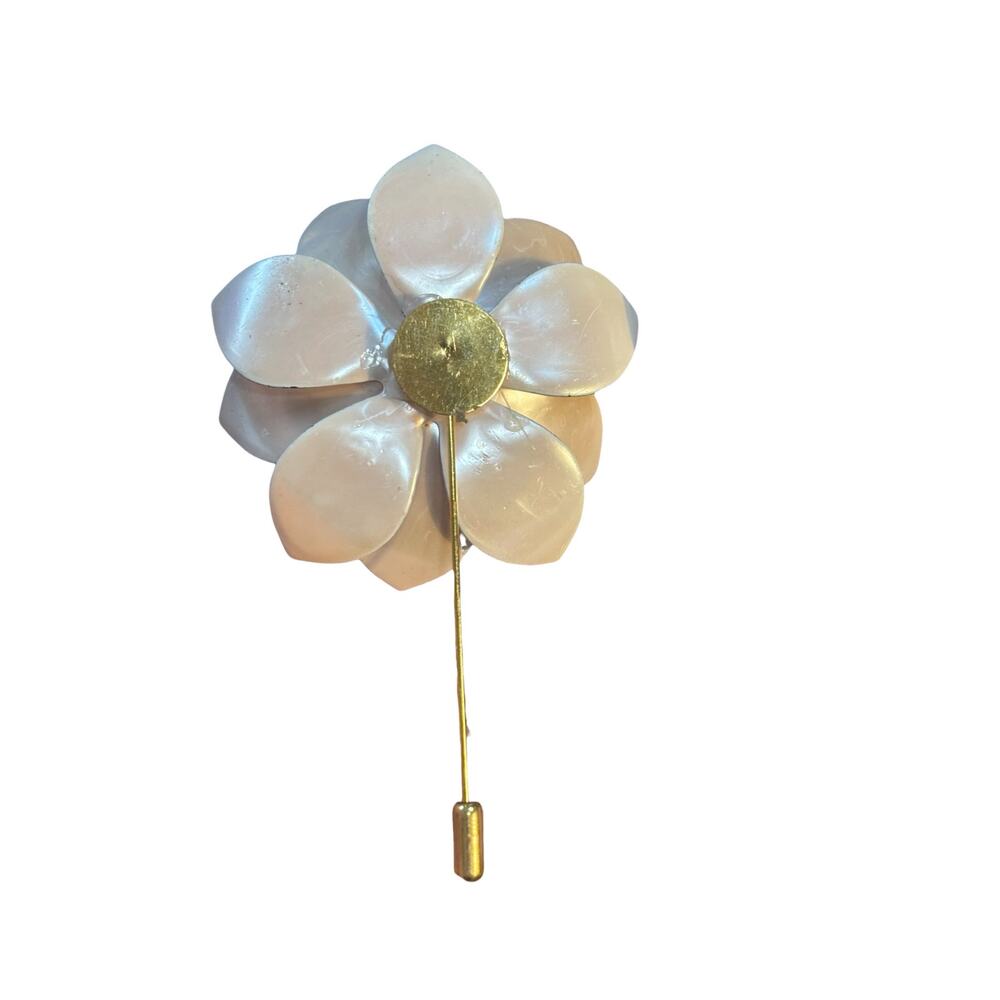 Vintage 50s 60s White Enamel Flower Brooch Restored Pearlized Floral Pin OOAK - Picture 2 of 5